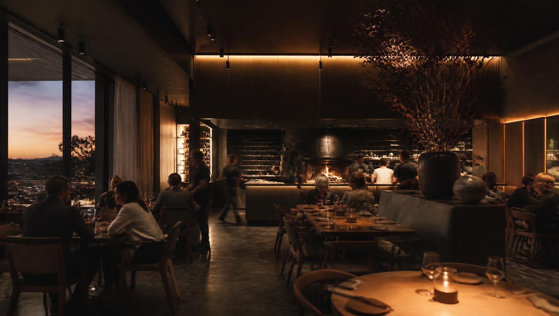 Guests dining in a warmly lit modern Australian restaurant
